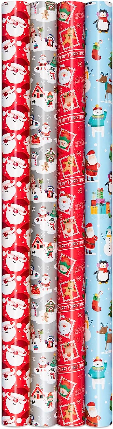 Christmas Theme Wrapping Paper Roll Perfect for Gift Wraps and Festive Decoration - Pack of 4