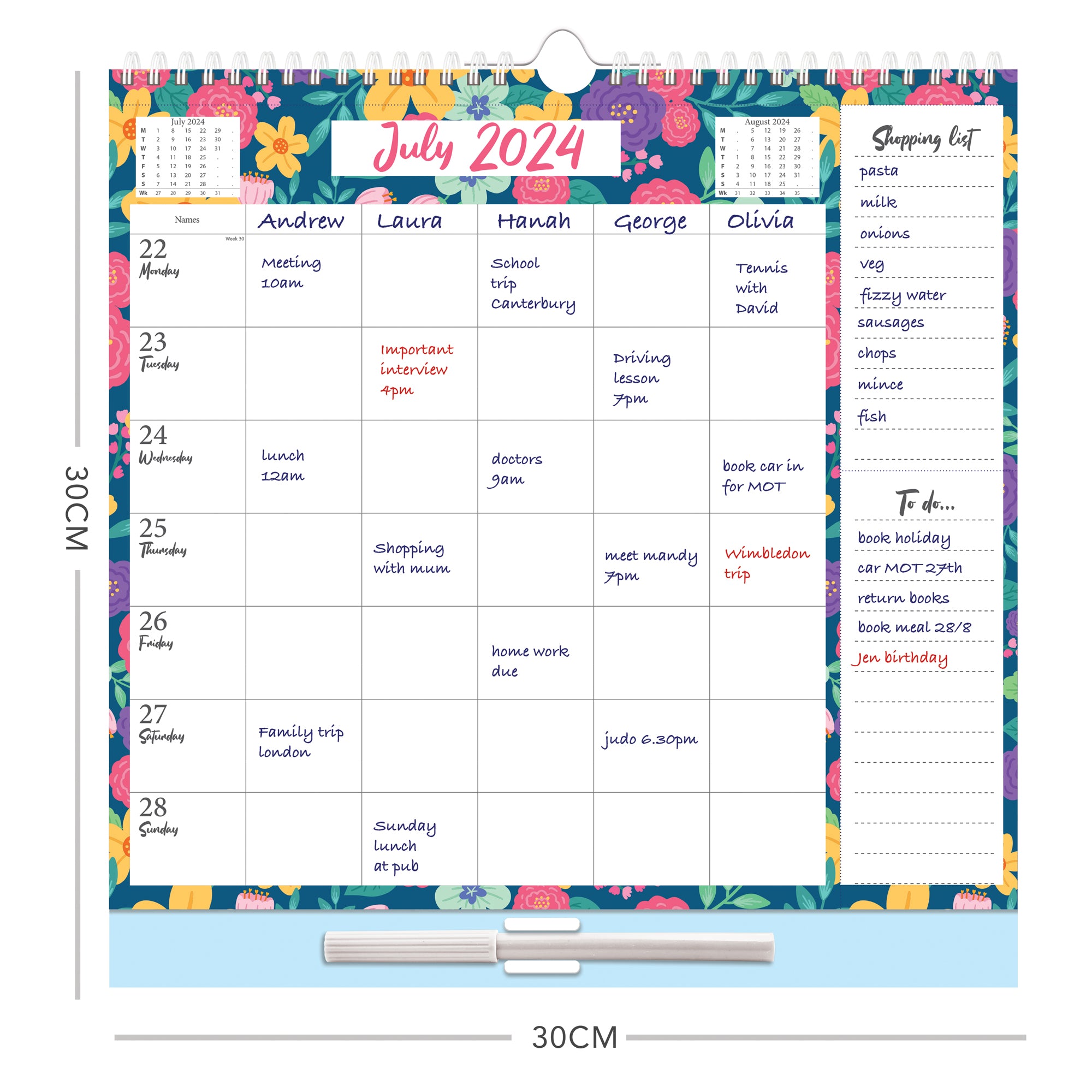 Large 2024 Family Planner 5 Columns Week to View Calendar with Memo Pad 17 Months Wall Planner (Aug 2023 - Dec 2024)