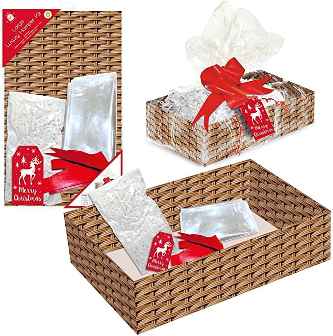 Christmas Make Your Own Large Hamper Kit Empty Gift Box with Ribbon Ti