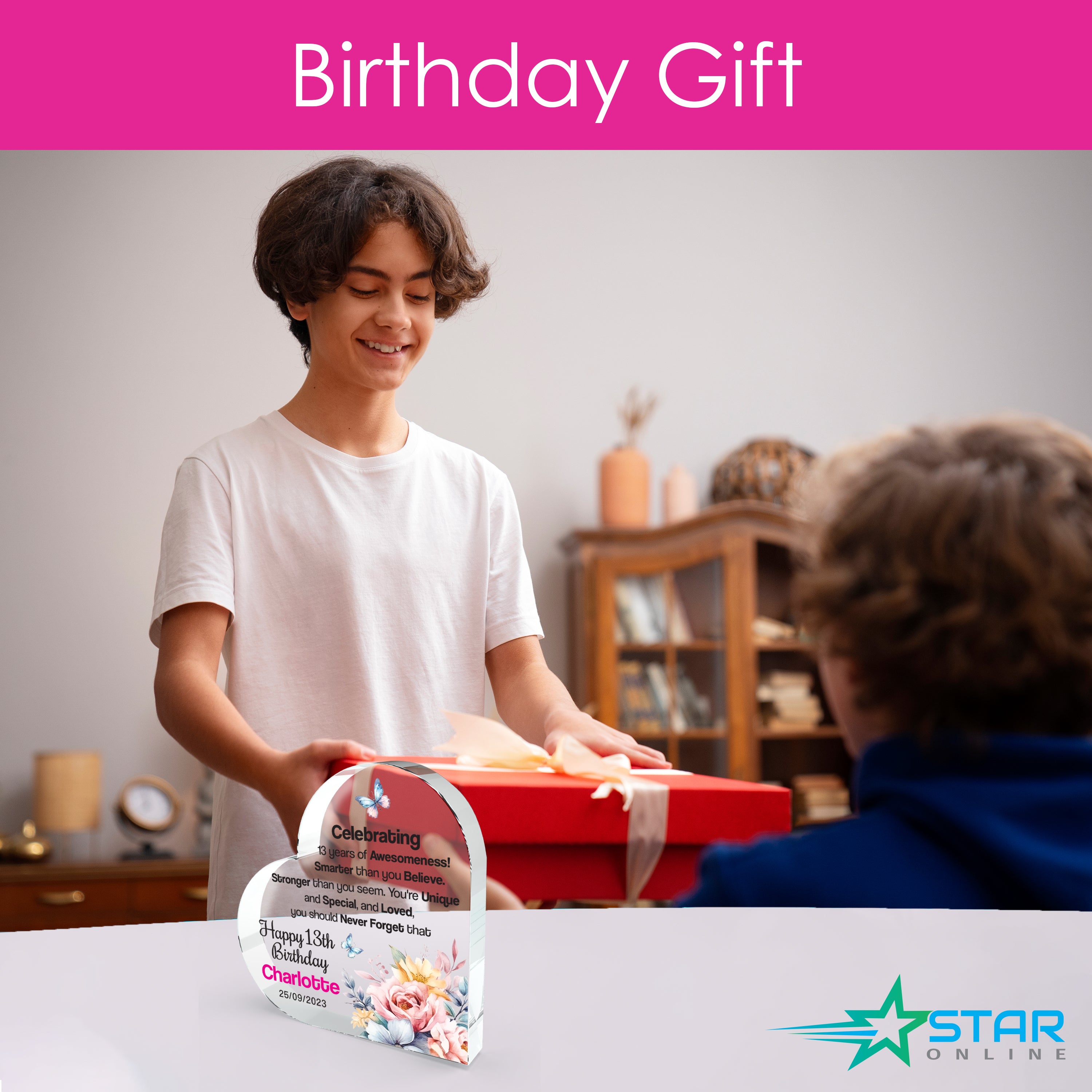 13 Year Old Birthday Acrylic Heart Shape Plaque Gifts for Girls Keepsake for 13th Girls Birthday Presents 10cm x 10cm (13th Birthday)