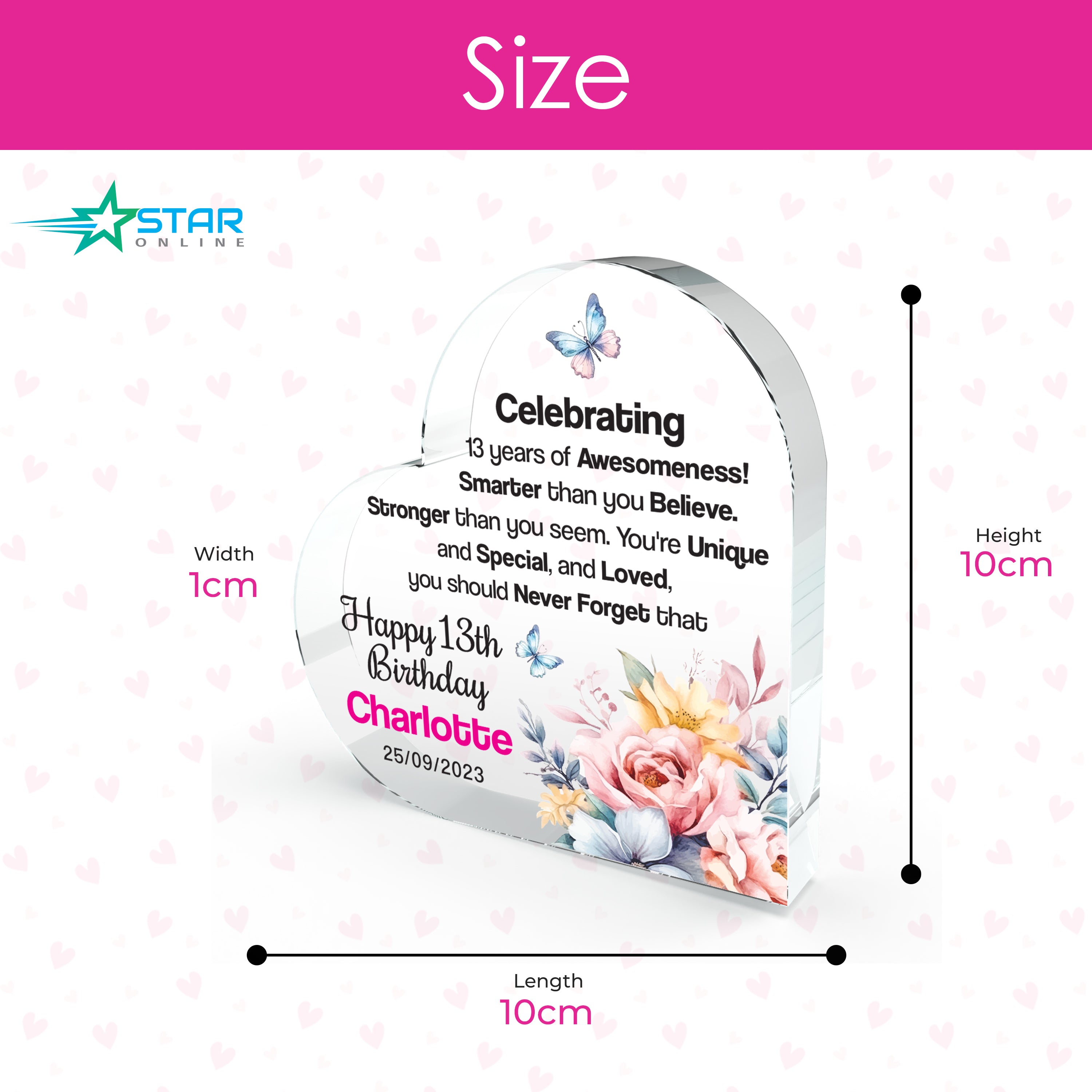 13 Year Old Birthday Acrylic Heart Shape Plaque Gifts for Girls Keepsake for 13th Girls Birthday Presents 10cm x 10cm (13th Birthday)