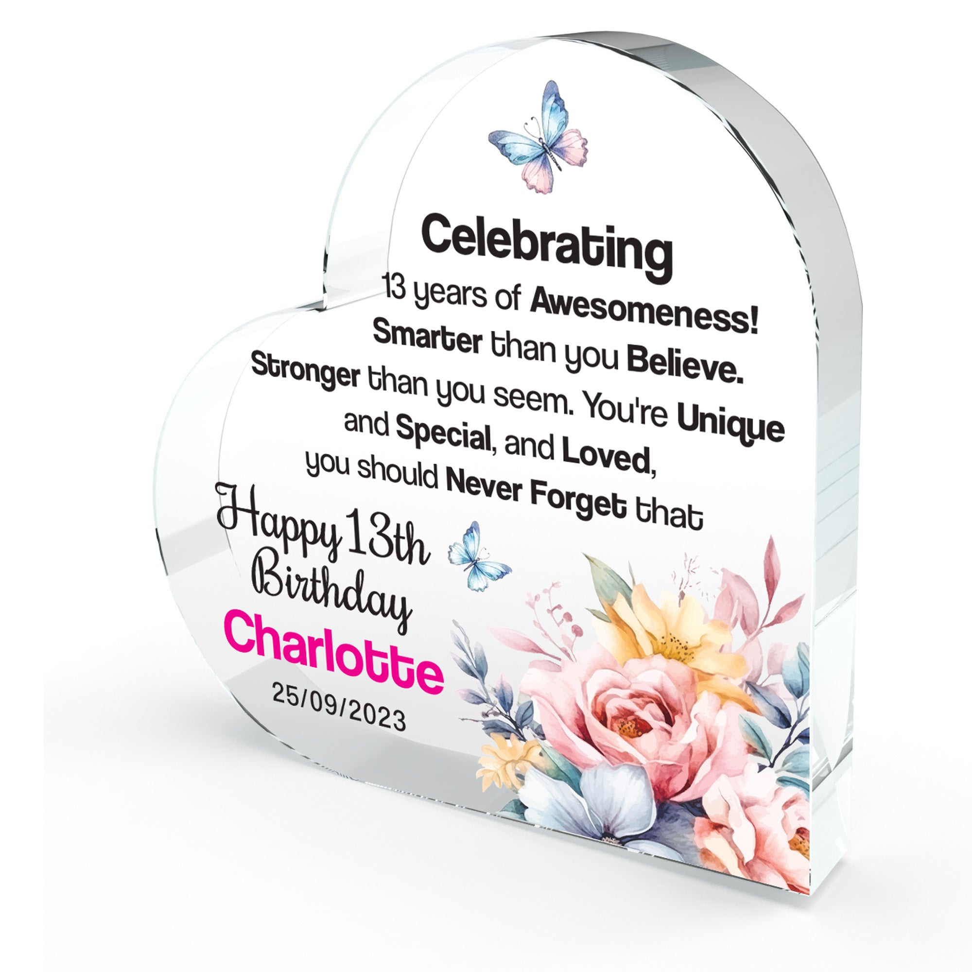 13 Year Old Birthday Acrylic Heart Shape Plaque Gifts for Girls Keepsake for 13th Girls Birthday Presents 10cm x 10cm (13th Birthday)