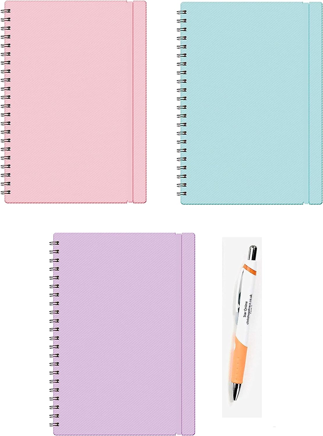 A4 Pastel Colours Wiro Bind Ruled Notebooks - Pack of 3