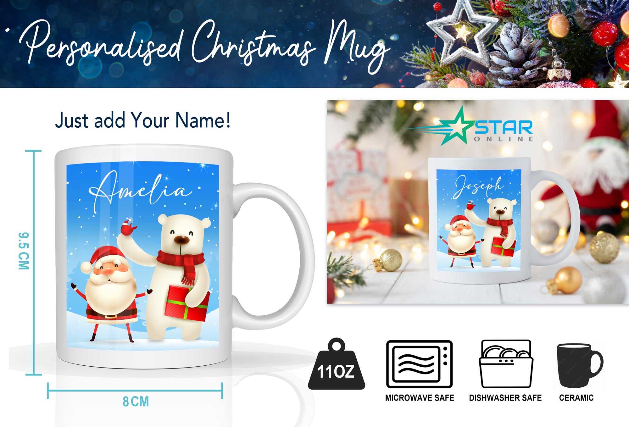 Personalized Christmas Mug - Ceramic Coffee Cup with Secret Santa & Bear, Ideal for Xmas Gifts - 11oz