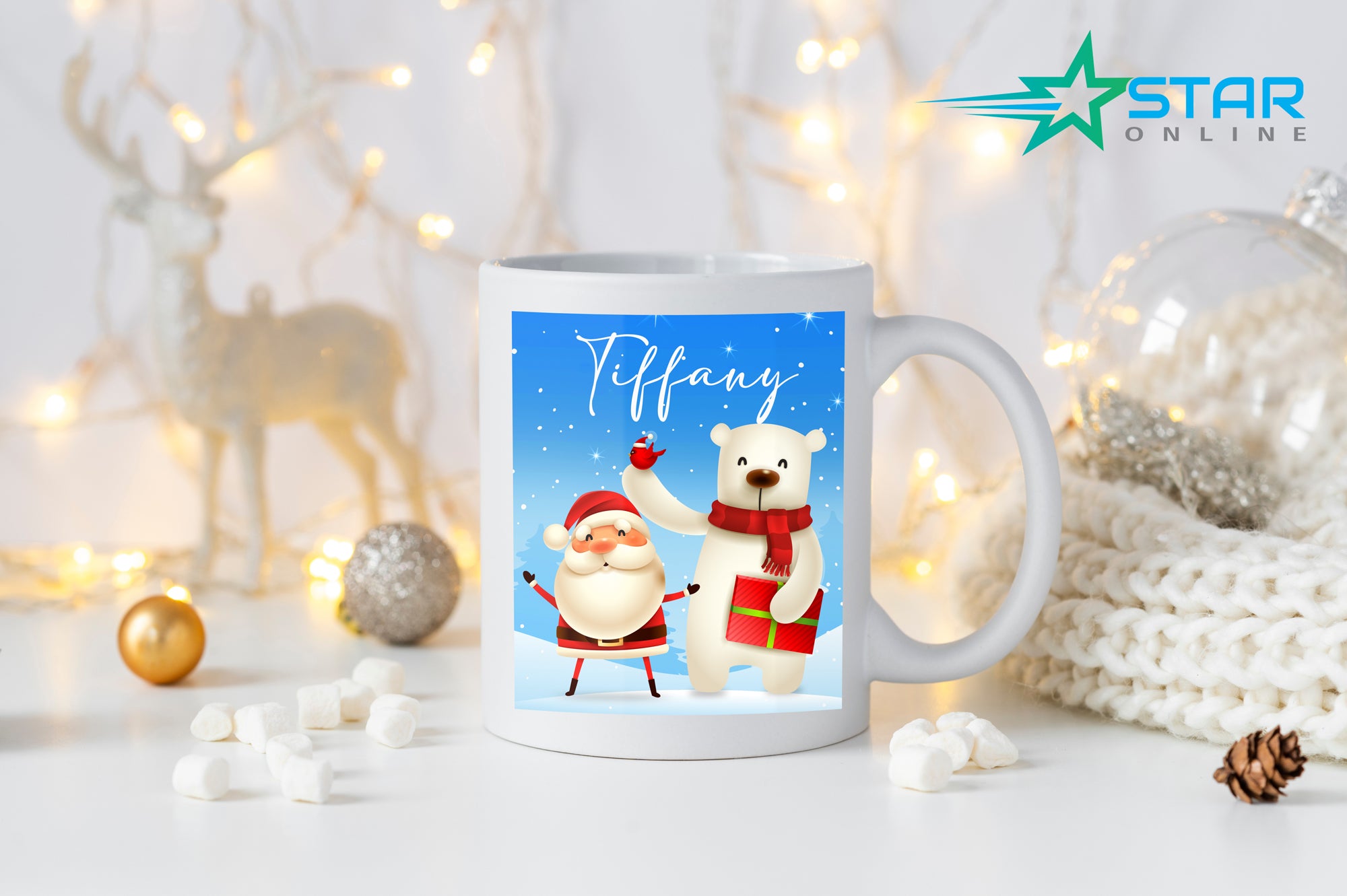 Personalized Christmas Mug - Ceramic Coffee Cup with Secret Santa & Bear, Ideal for Xmas Gifts - 11oz