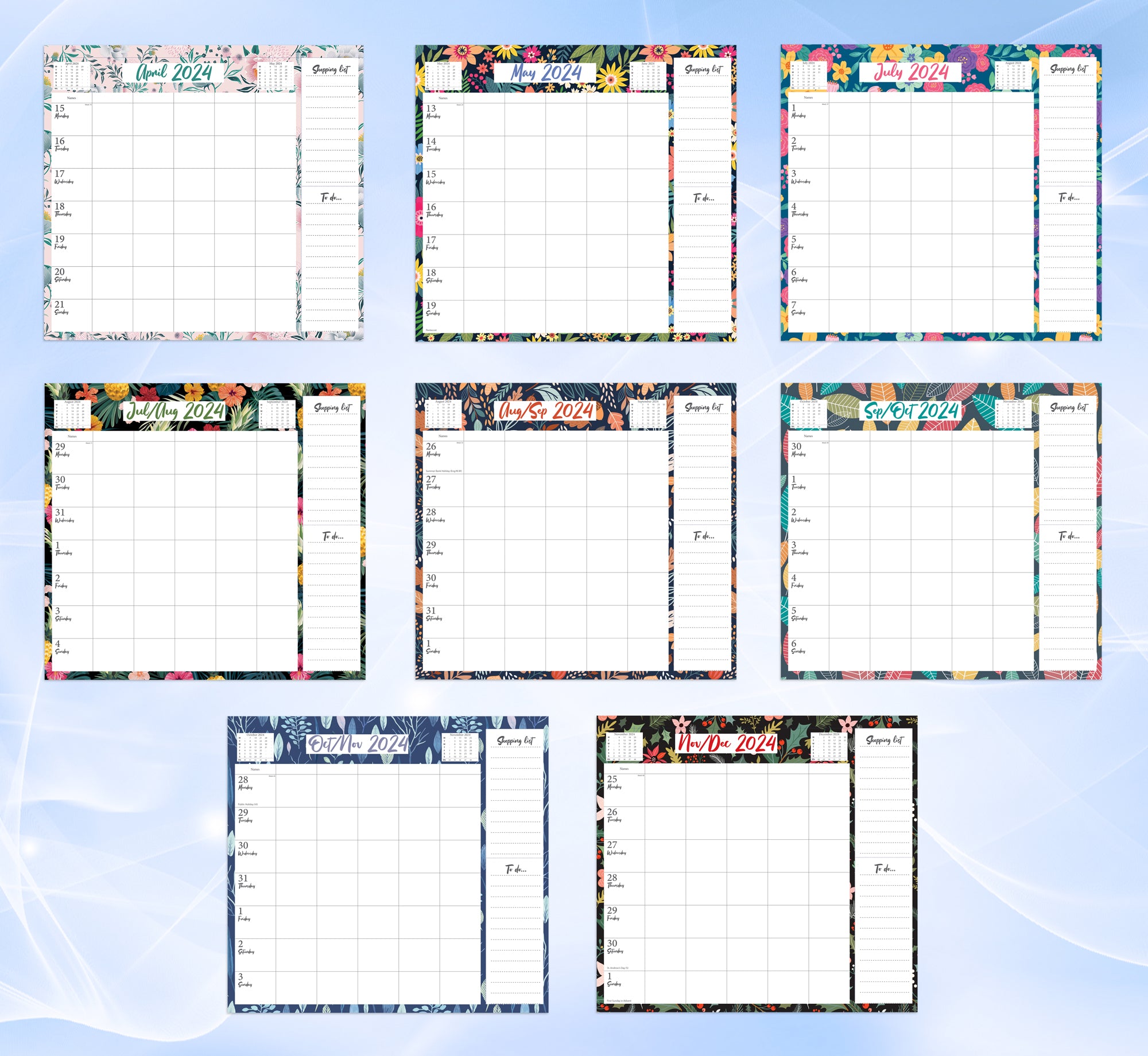 Large 2024 Family Planner 5 Columns Week to View Calendar with Memo Pad 17 Months Wall Planner (Aug 2023 - Dec 2024)