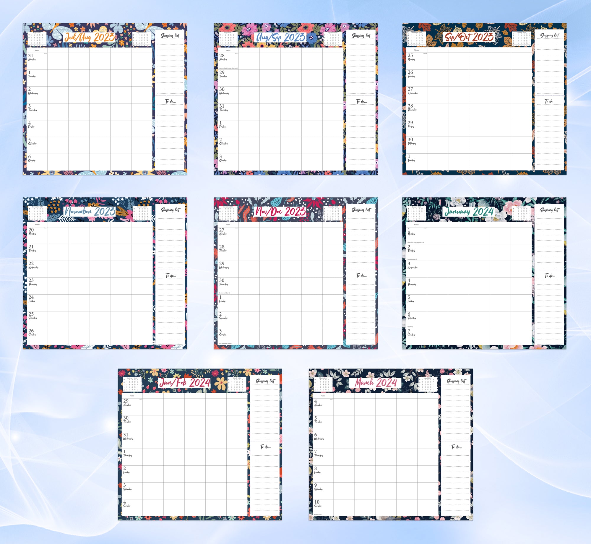 Large 2024 Family Planner 5 Columns Week to View Calendar with Memo Pad 17 Months Wall Planner (Aug 2023 - Dec 2024)