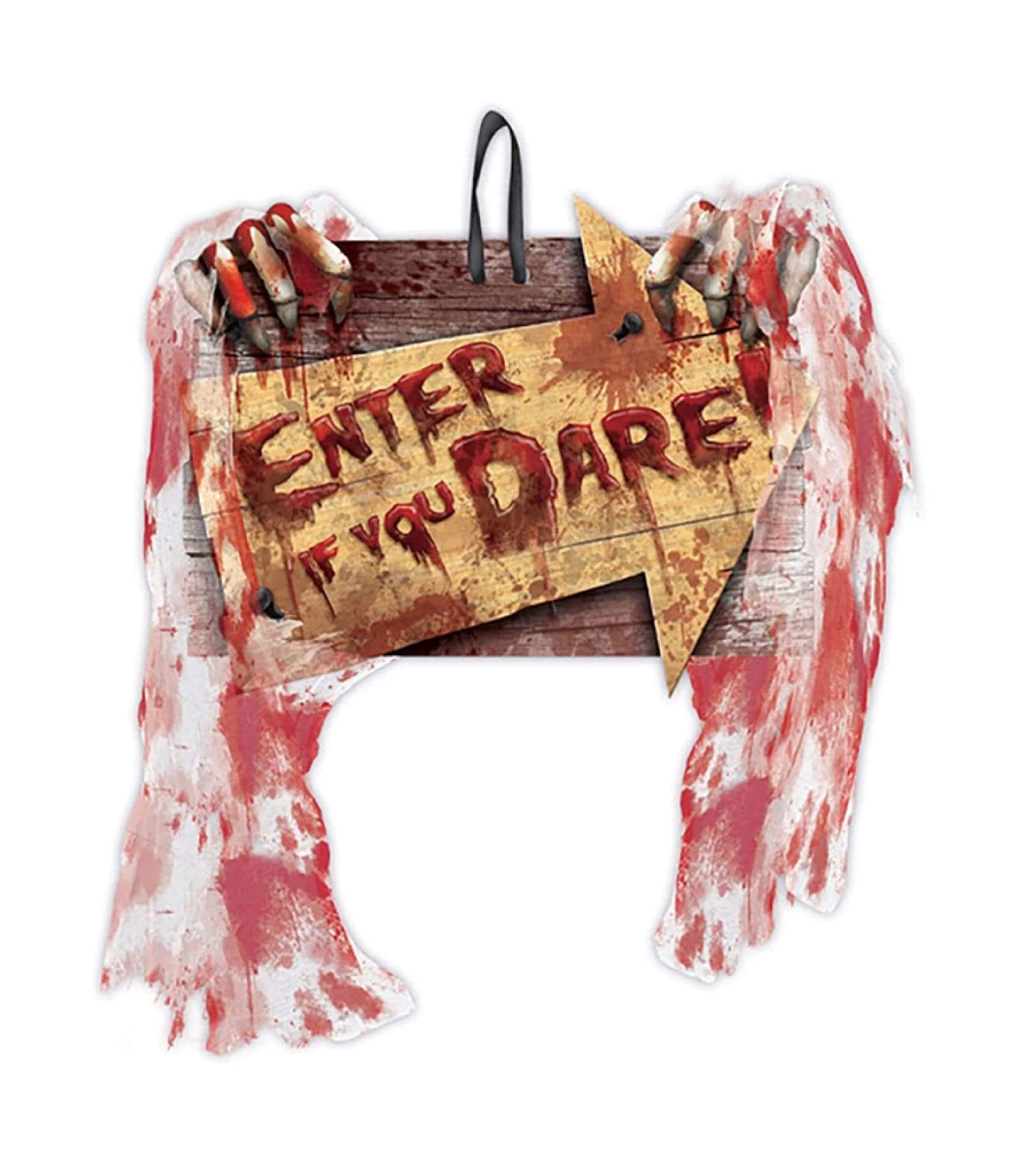 Halloween Bloody Wall Sign "Enter If You Dare" With Hand Monster