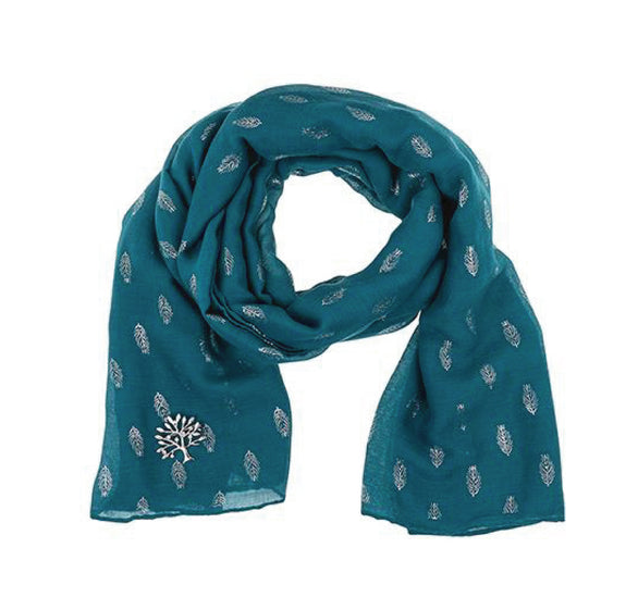 Pashmina Shawls and Wraps for Woman Silver Tree Print Leaves Neck Warm